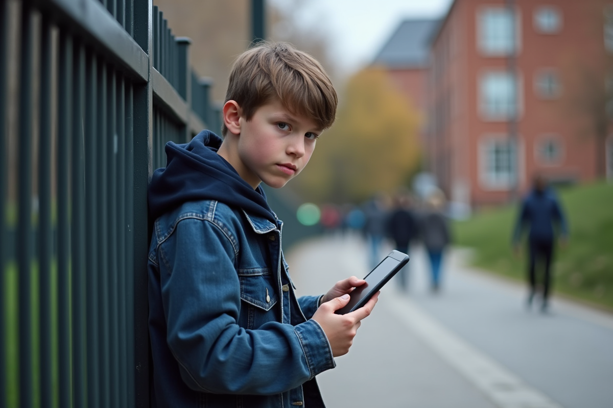 Adolescent regardant par-dessus la clôture dans un parc urbain