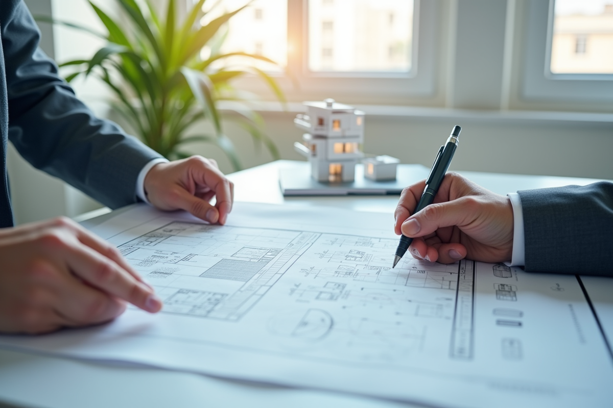 Architecte examinant plans et certificat de performance énergétique