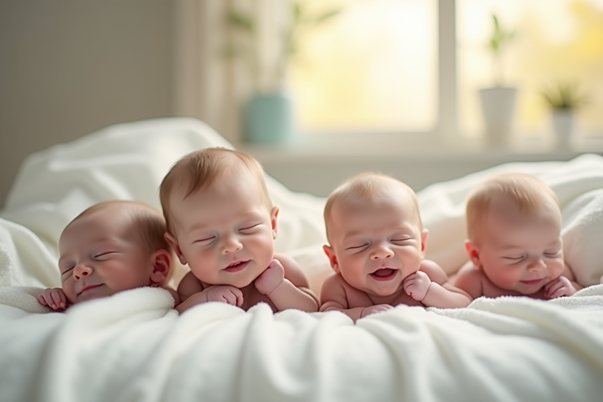 Naissance de bébés nouveau-nés sur une couverture blanche