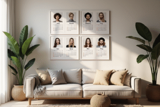 Calendrier mural avec portraits de célébrités en janvier