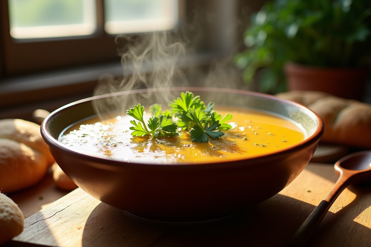 Bol de carbonade flamande fumante avec persil frais