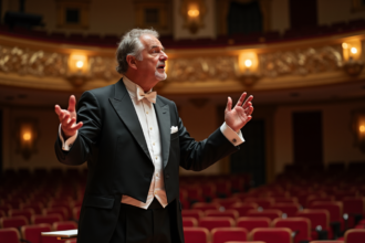 Chef d'orchestre élégant dans un opéra historique