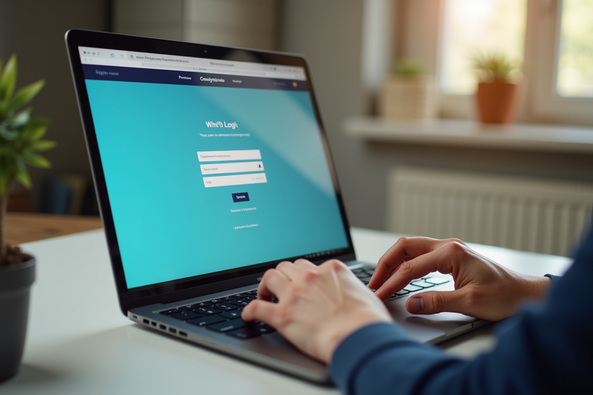 Mains tapant sur un clavier avec un portail scolaire à l