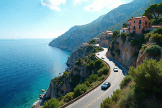 Route panoramique sur la Côte d'Azur avec voitures de luxe
