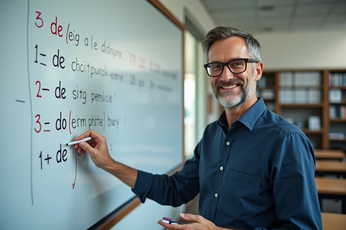 Professeur en classe expliquant les articles français aux étudiants