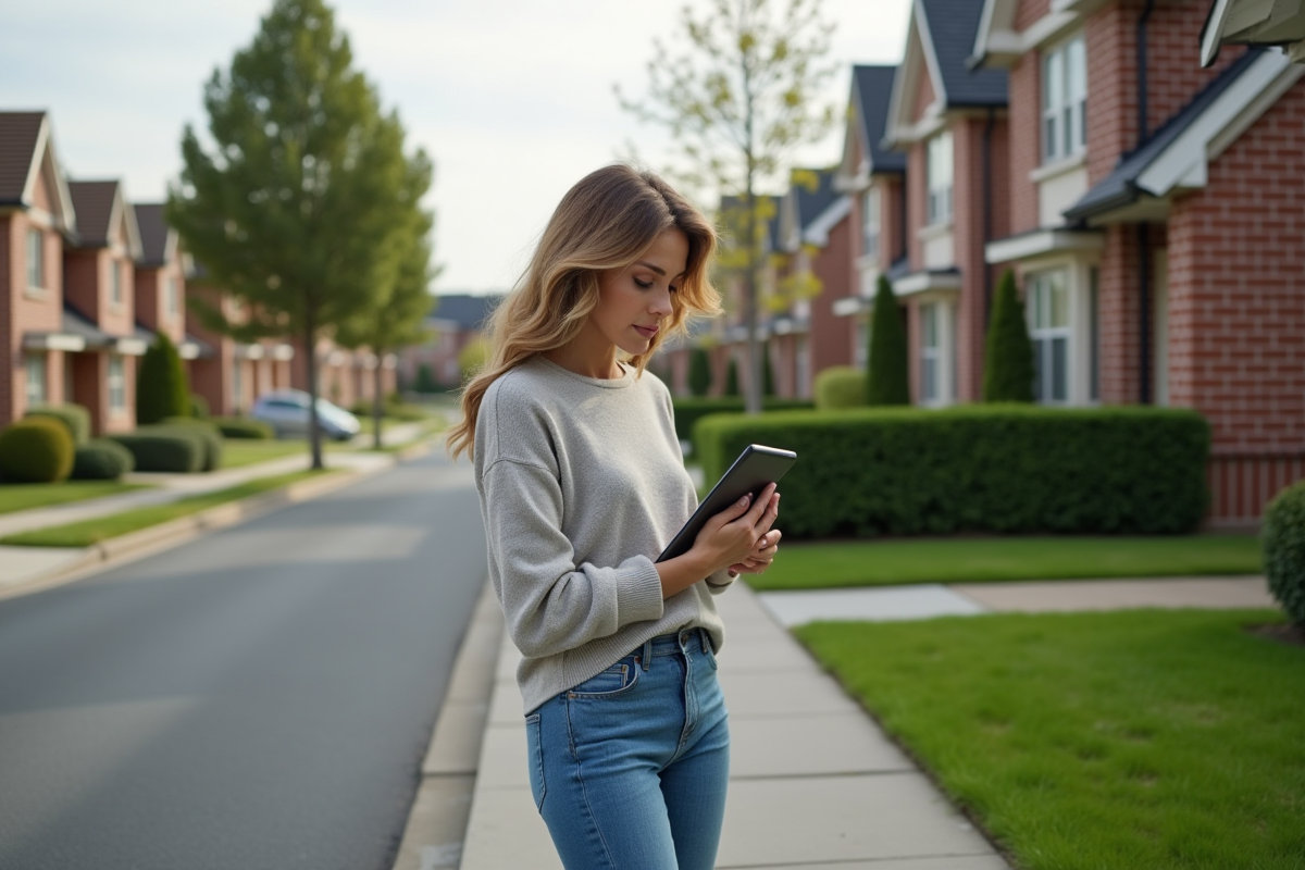 Experte en estimation immobiliere inspectant une maison