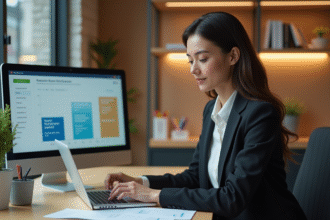 Femme d affaires travaillant sur un ordinateur dans un bureau moderne