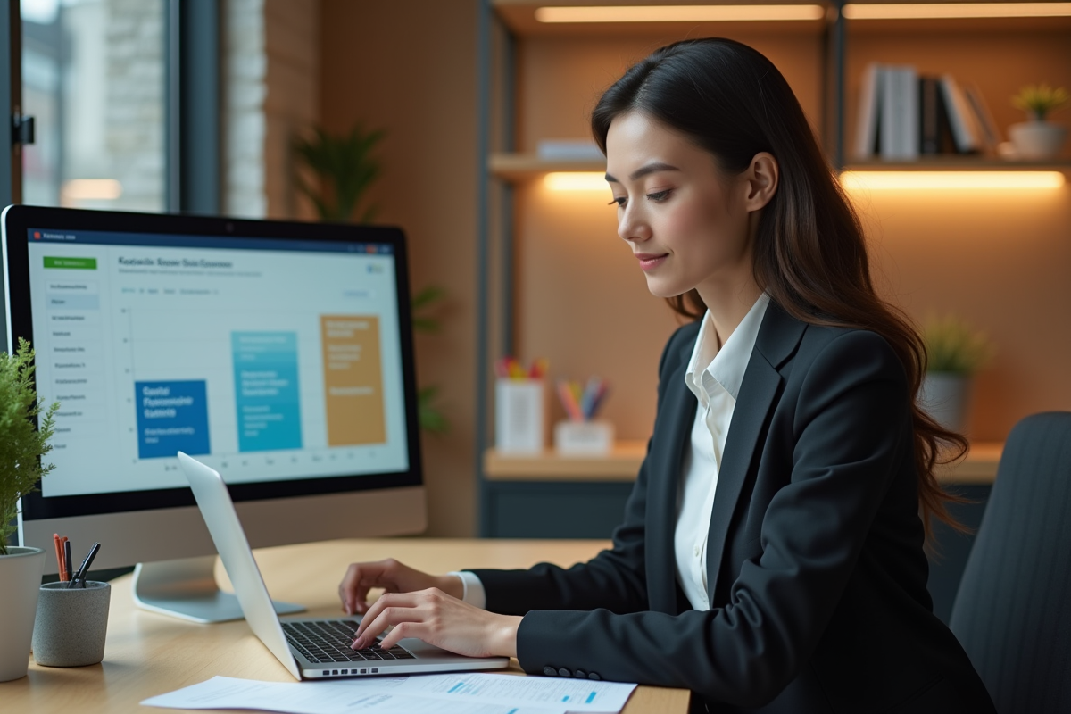 Femme d affaires travaillant sur un ordinateur dans un bureau moderne