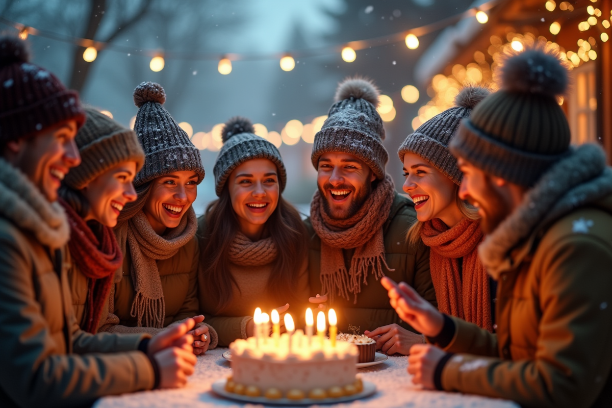 Groupe de personnes célébrant un anniversaire en janvier