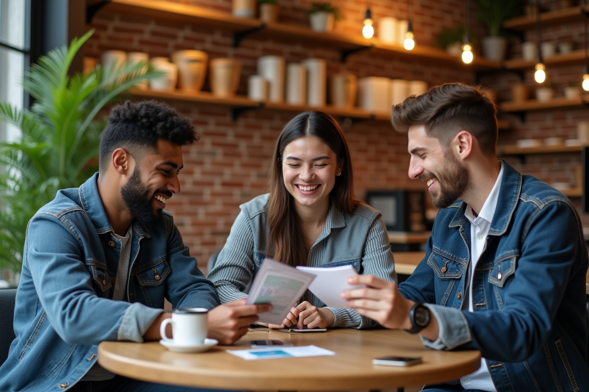 Groupe de jeunes discutant dans un café urbain