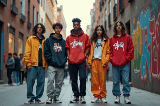 Groupe de jeunes en streetwear Stussy dans la ville
