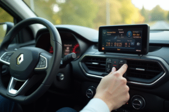 Intérieur lumineux d'une voiture Renault avec saisie du code radio