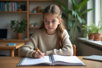 Jeune fille réfléchissant à ses finances dans une salle lumineuse