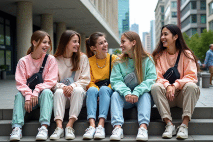 Groupe d'adolescents en streetwear tendance en ville