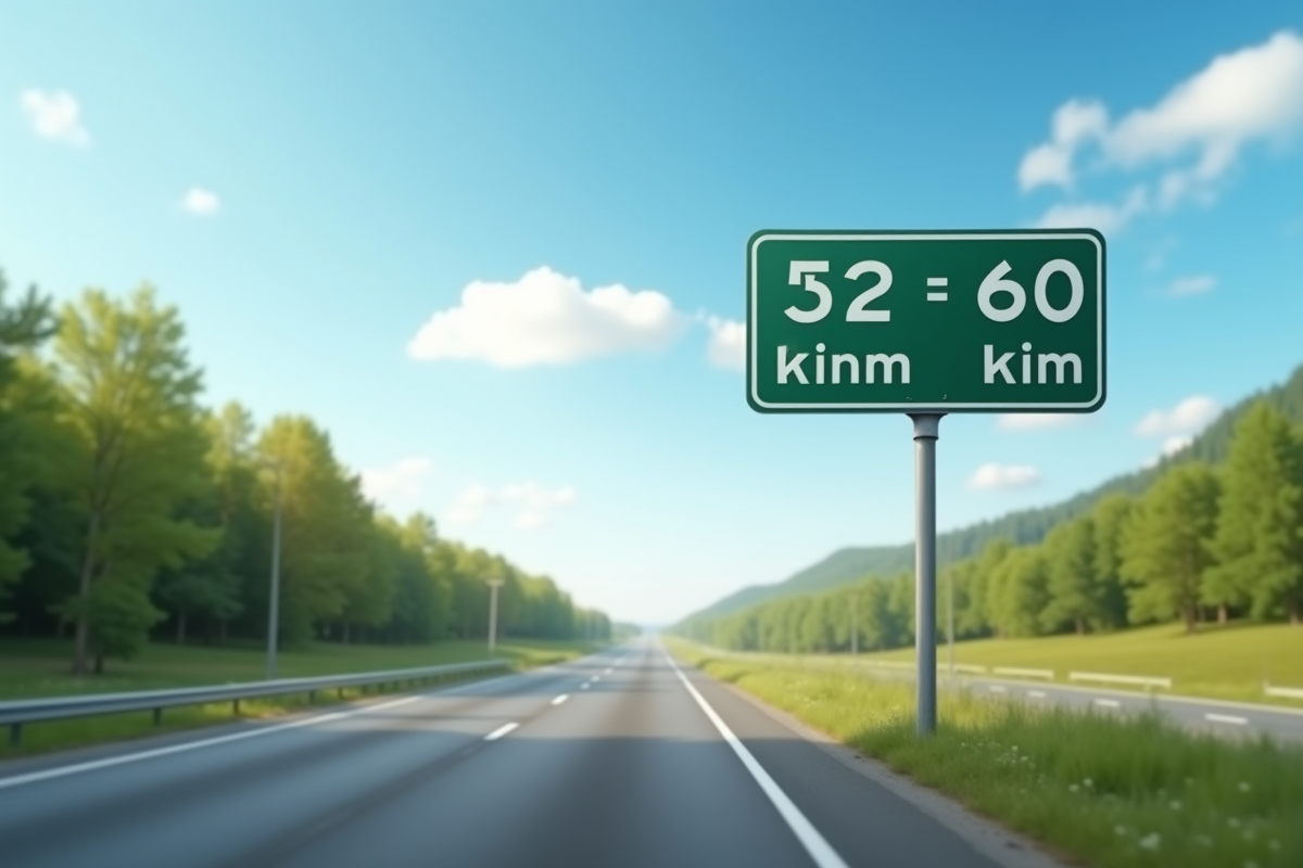 Panneau routier avec miles et kilomètres en campagne ensoleillée