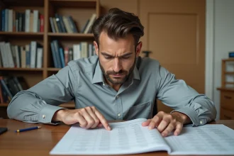 Ingénieur consultant un tableau de conversion de volumes en mètres cubes sur un bureau en bois