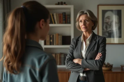 Femme adulte et adolescente dans un salon tendu