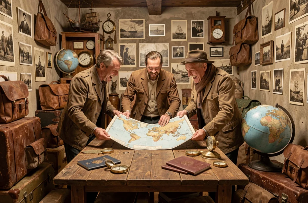 Groupe de joueurs explorant des indices de voyage dans l'escape game Le Voyage Heure à Besançon